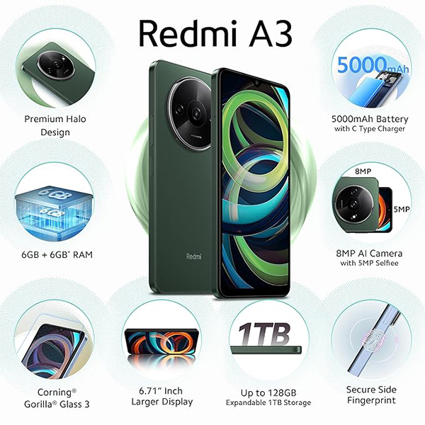 Buy Redmi A3 (6 GB RAM, 128 GB) Olive Green Mobile phone - Vasanth and Co